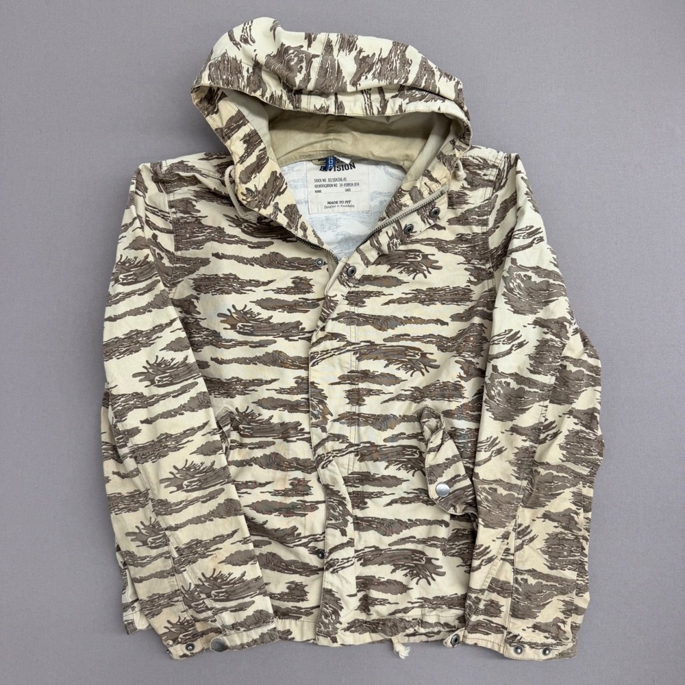 HM LOGG Mens Tiger Stripe Camo Hooded Utility Jacket Tan Brown Large